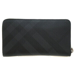 Burberry round zipper wallet leather long black